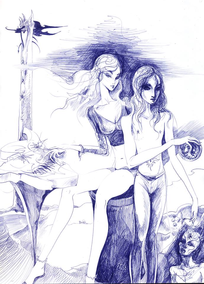 "Eumilia i Fexotill przy stoliku do diablaka" © Misior (2015)