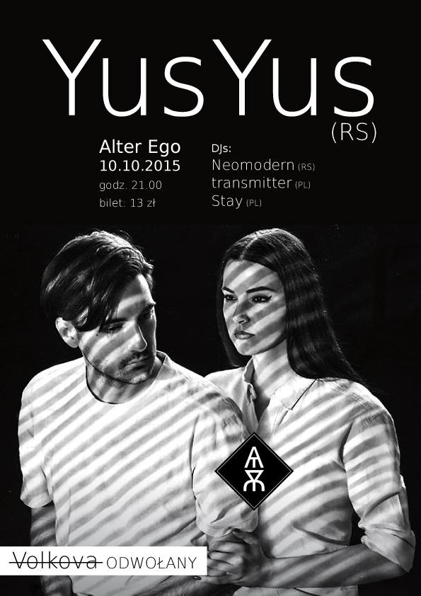 Plakat zapowiadający koncert Yus Yus w klubie Alter Ego (Szczecin; 10.10.2015)