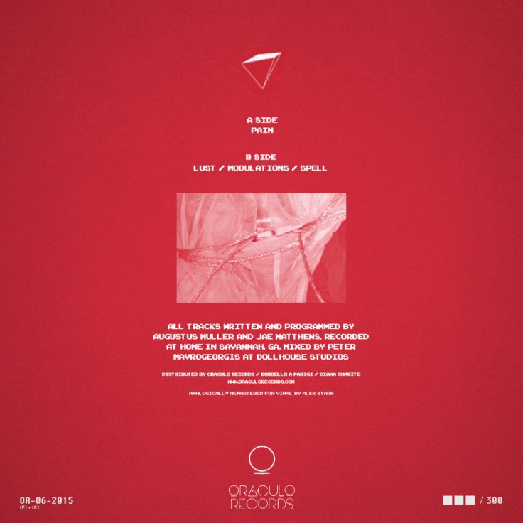 Boy Harsher: Pain - okładka płyty winylowej (tył) - źródło: oraculorecords.bandcamp.com)